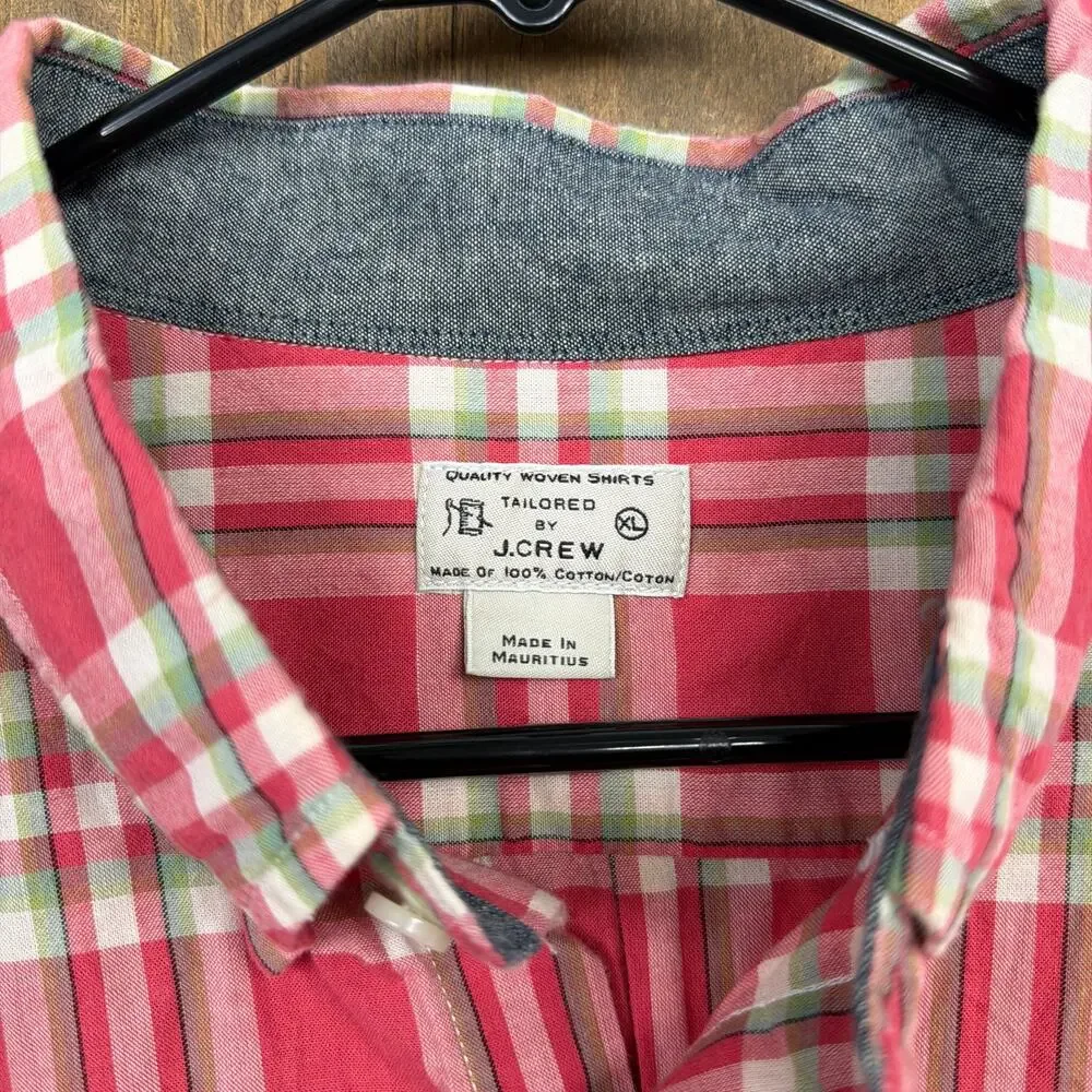 J.Crew Tailored Mens Shirt Pink Red Plaid Woven Button Down Long Sleeve XL